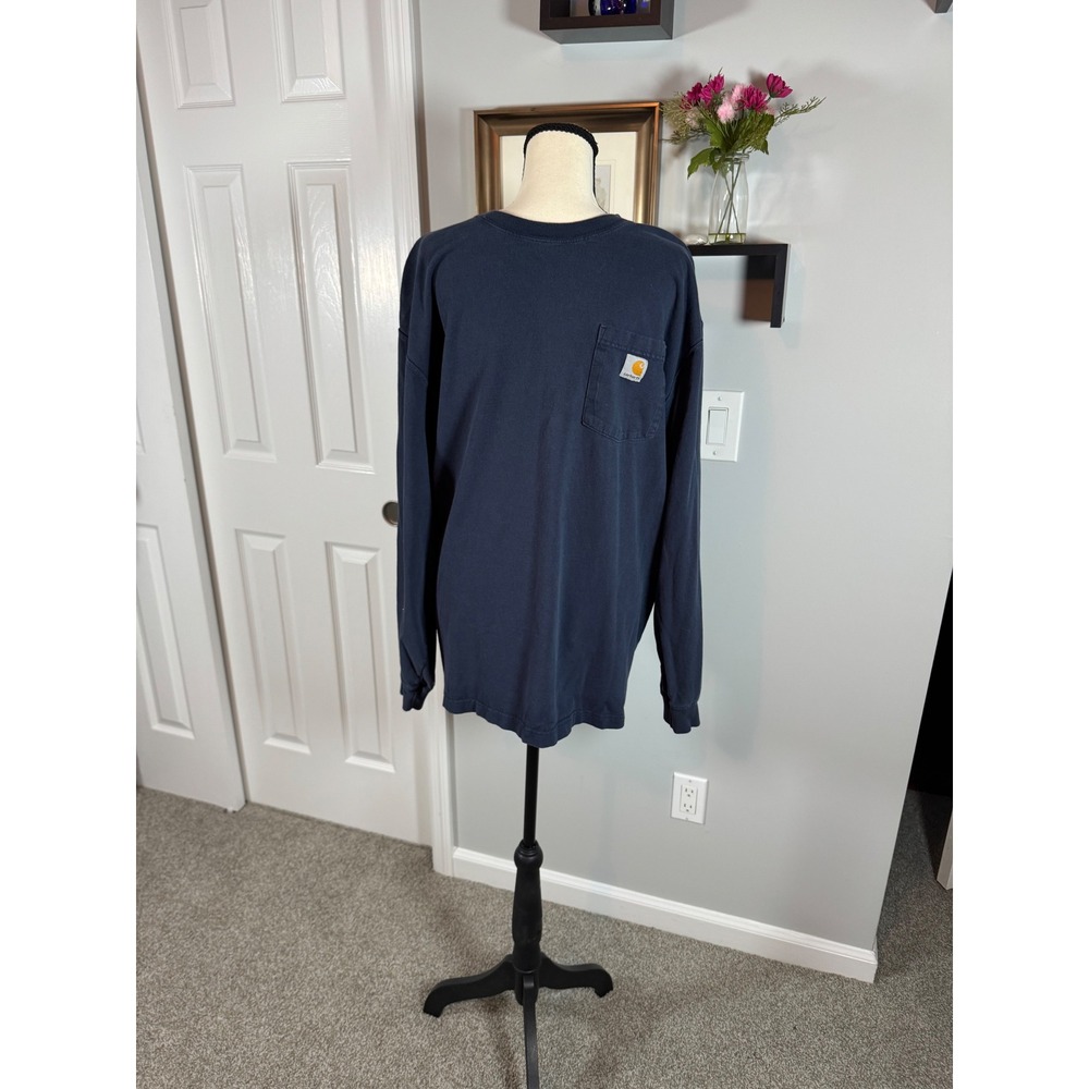 Carhartt Mens XL Navy Blue Long Sleeve Workwear Pocket T-Shirt Original